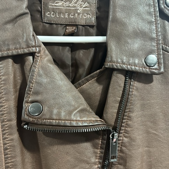 Sebby Collection Women’s Brown Faux Leather Moto Bomber Motorcycle Jacket - Picture 6 of 12